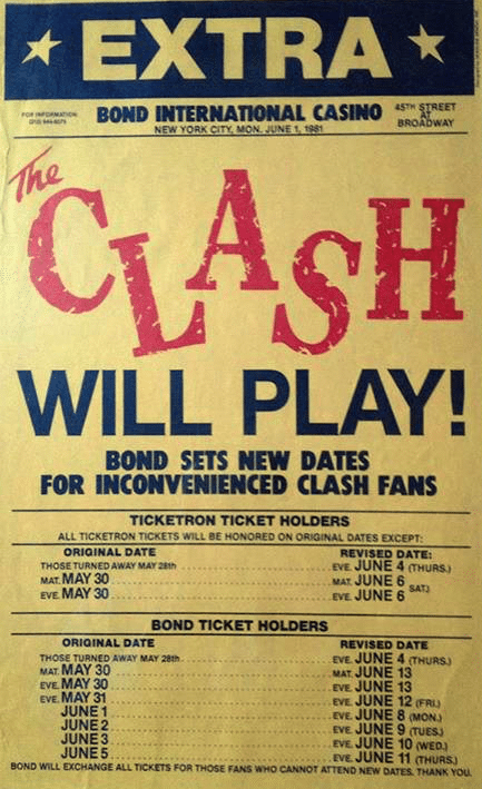 The Clash poster featuring new dates