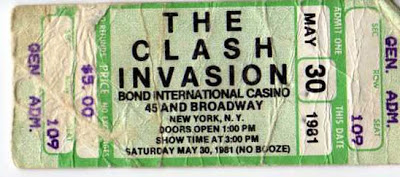 The Clash concert ticket for the may 30, show at Bond International casino