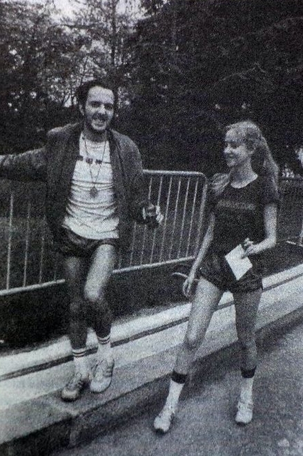 Joe Strummer and Gaby Salter after the Paris Marathon, 1983.