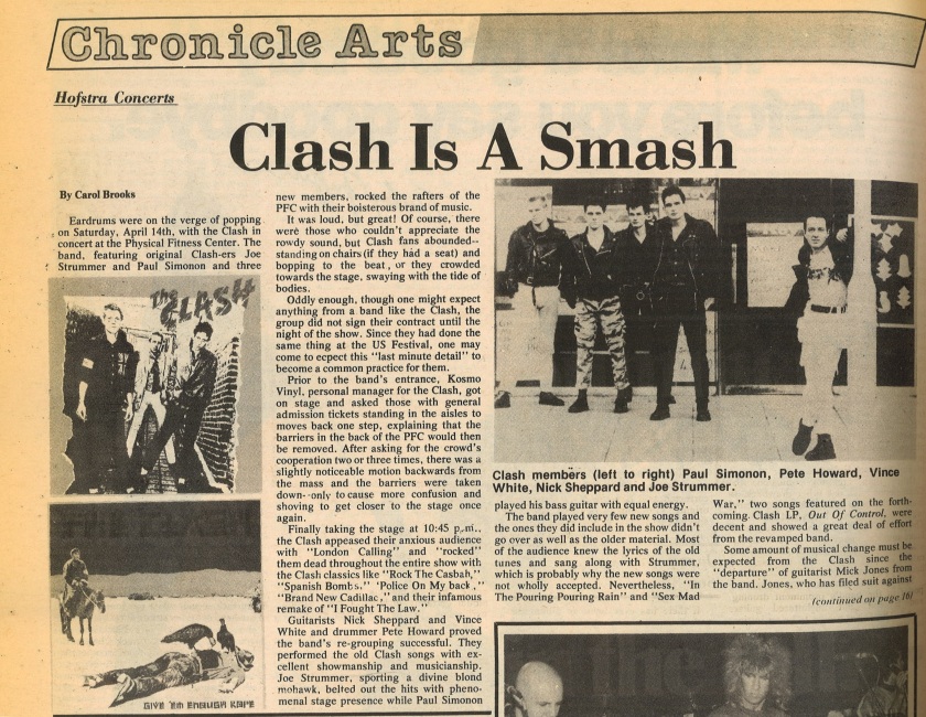 The Clash Hofstra University concert review by Carol Brooks.